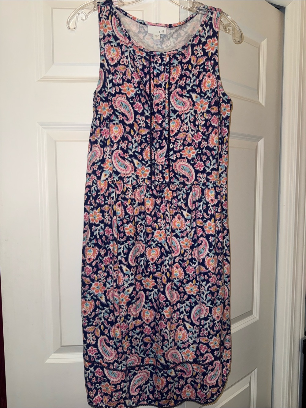 J. Jill Navy Sleeveless Paisley Floral Midi Dress